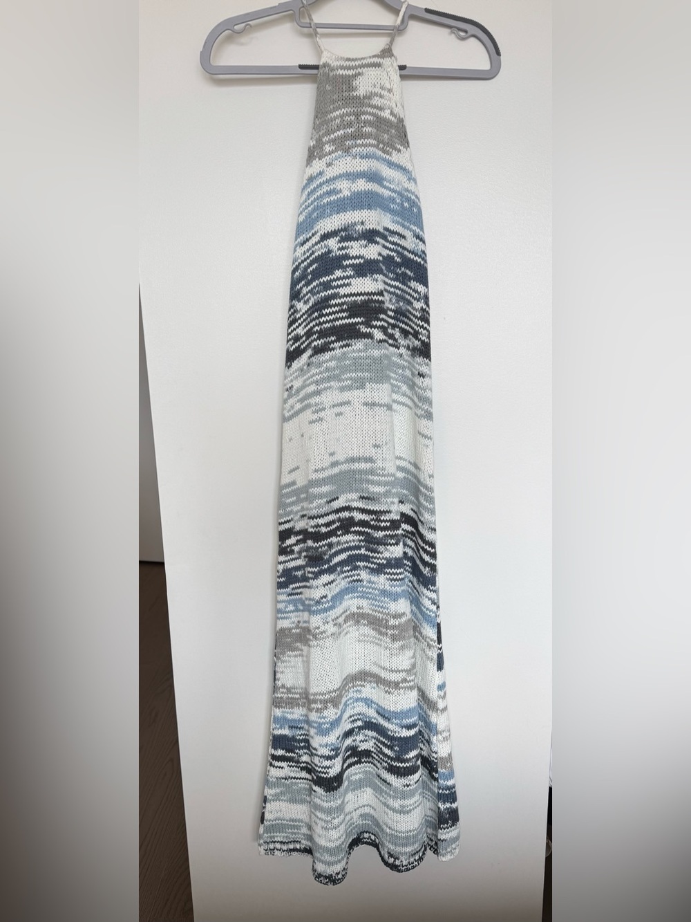 Zara Missoni style Knit Halter Maxi dress in Blue, White & Gray